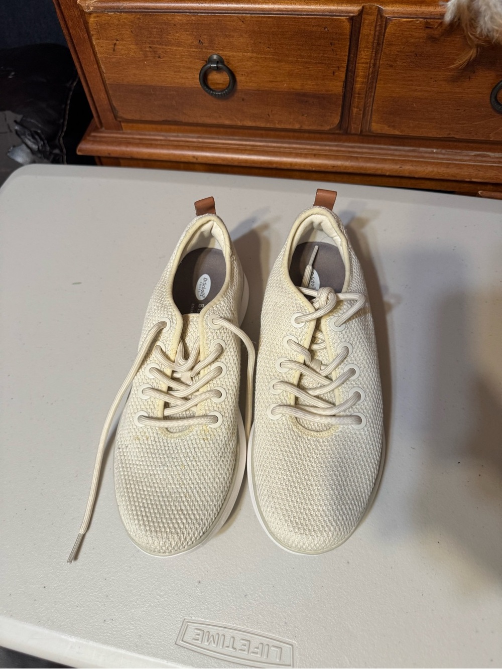 Women's Cream Knit Lace-Up Sneakers - Lightweight Comfort